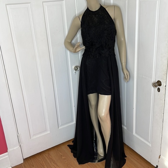 PlanoBridal•Halter Neckline•Black, Hi-Lo Dress - Picture 1 of 11